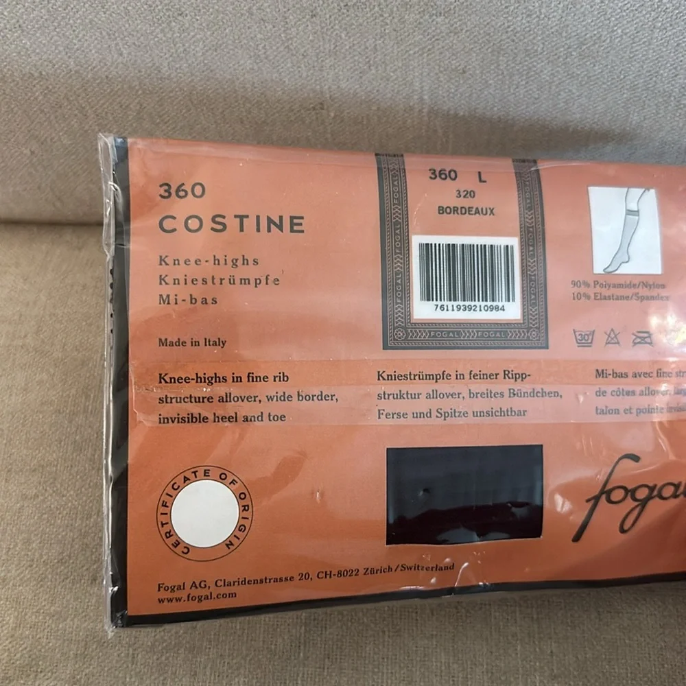 Fogal Costine Knee-Highs Hosiery New Bordeaux 360 Size Large